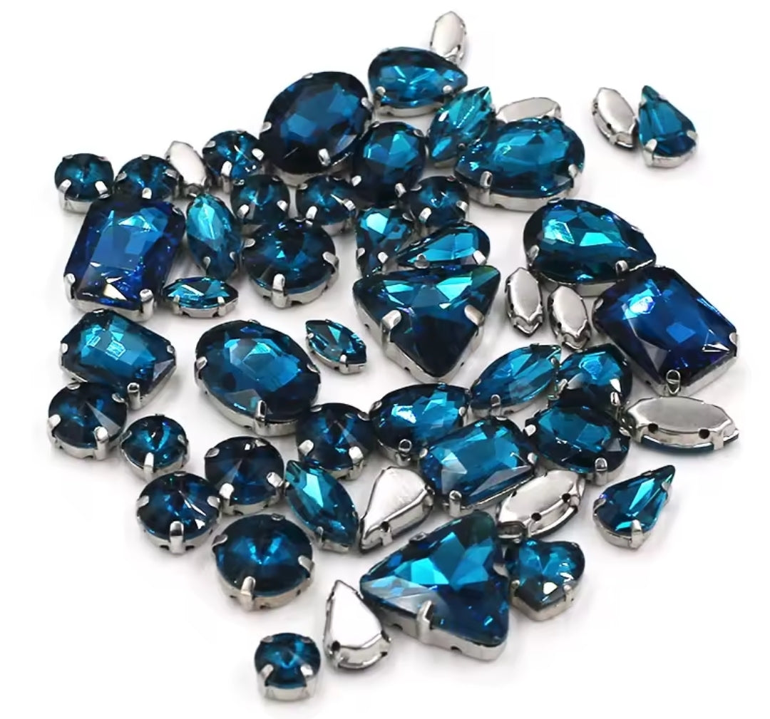 50pc Mixed Shape Rhinestones Peacock Blue