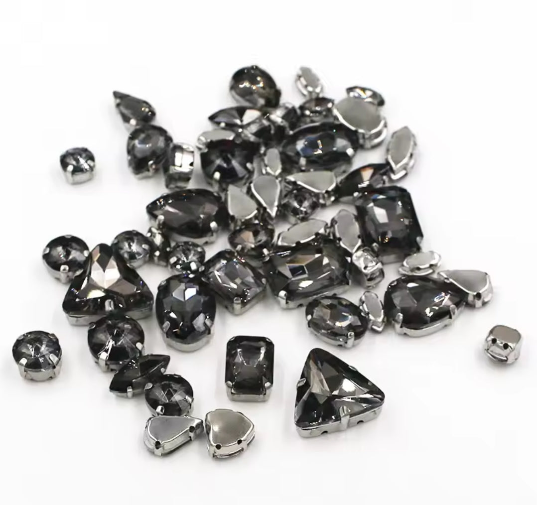 50pc Mixed Shape Rhinestones Gray