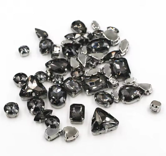 50pc Mixed Shape Rhinestones Gray