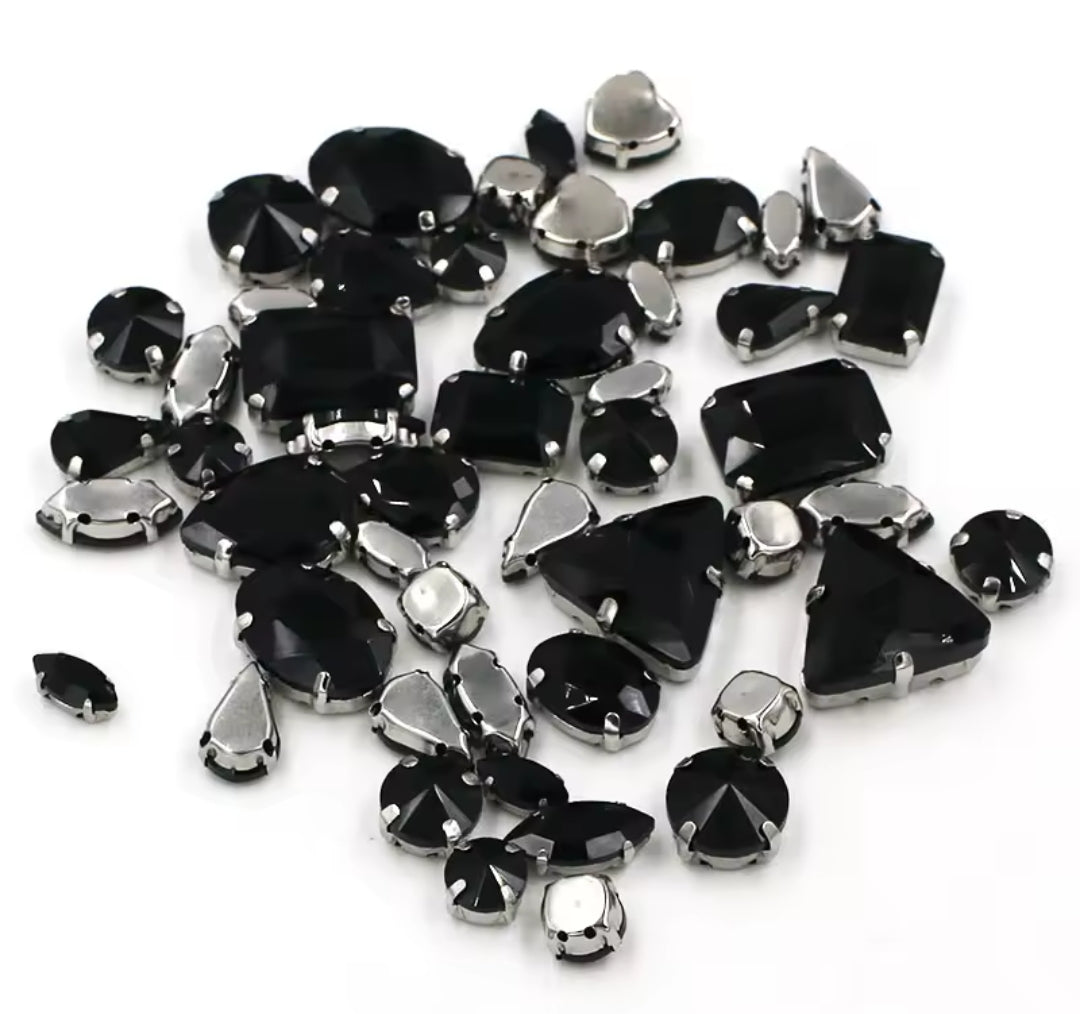 50pc Mixed Shape Rhinestones Black