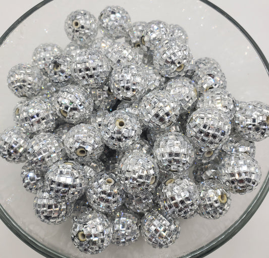 Silver Rhinestone Disco 16mm Bubblegum Beads