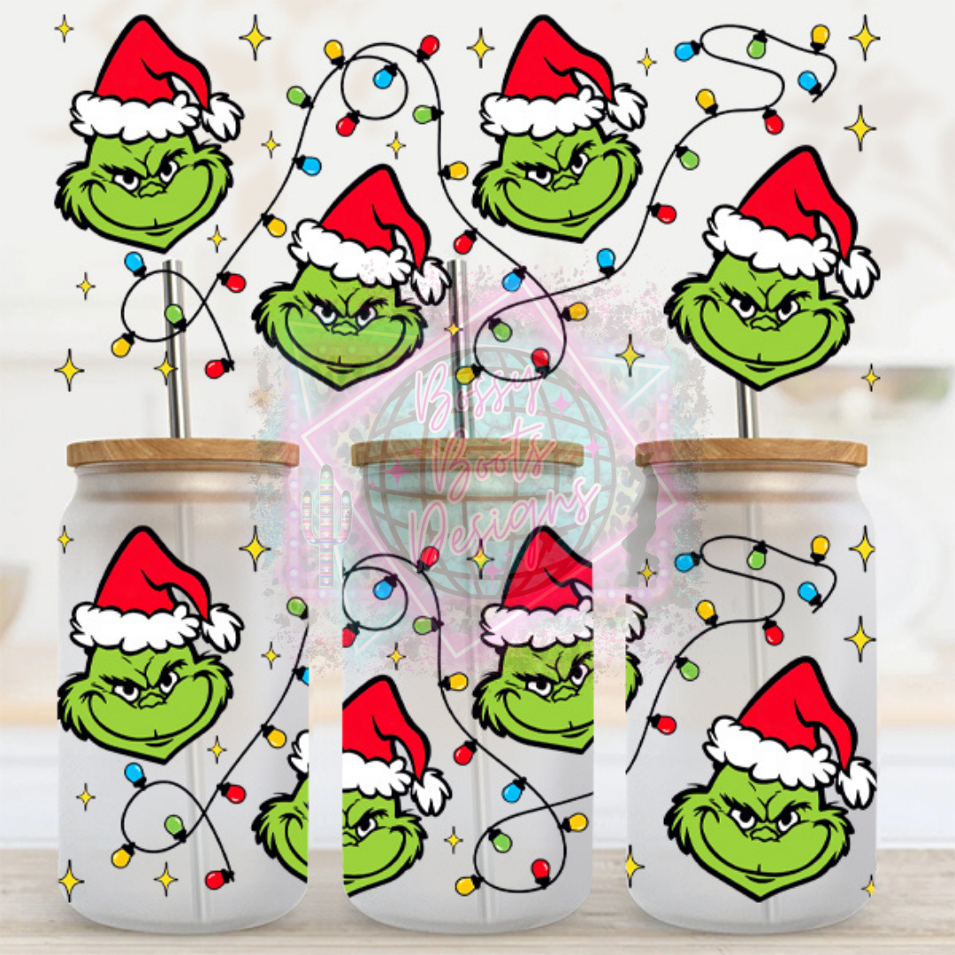 16oz UV DTF cup Wrap- GreenMan Lights