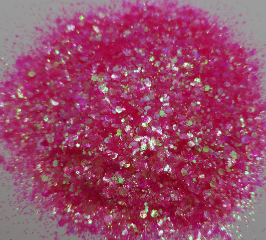 Neon Pink Iridescent Chunky Mix Glitter