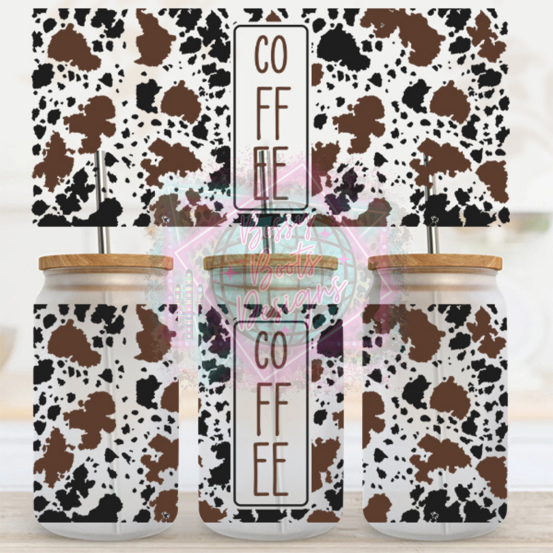 16oz UV DTF cup Wrap- Cowhide Coffee