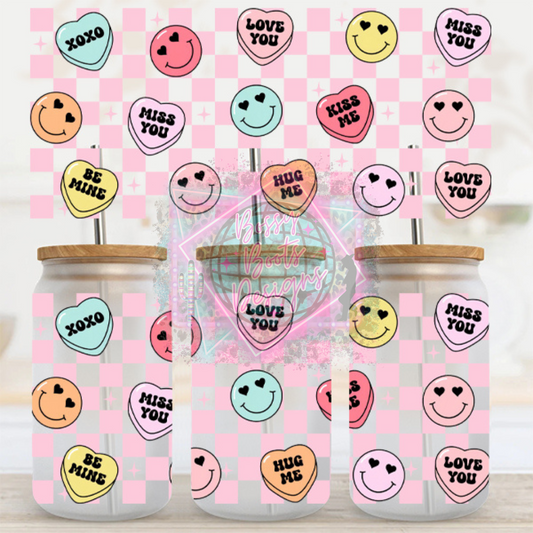 16oz UV DTF cup Wrap- Smiley Convo Hearts