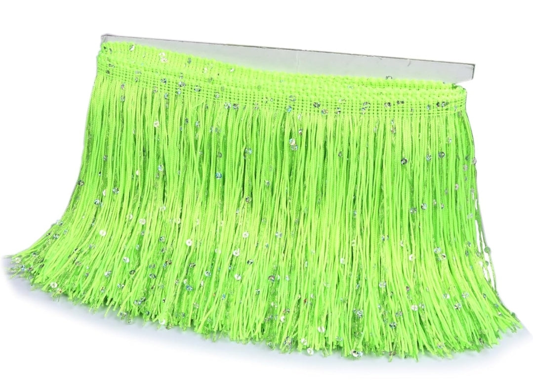 Neon Green & Silver Sequin Fringe