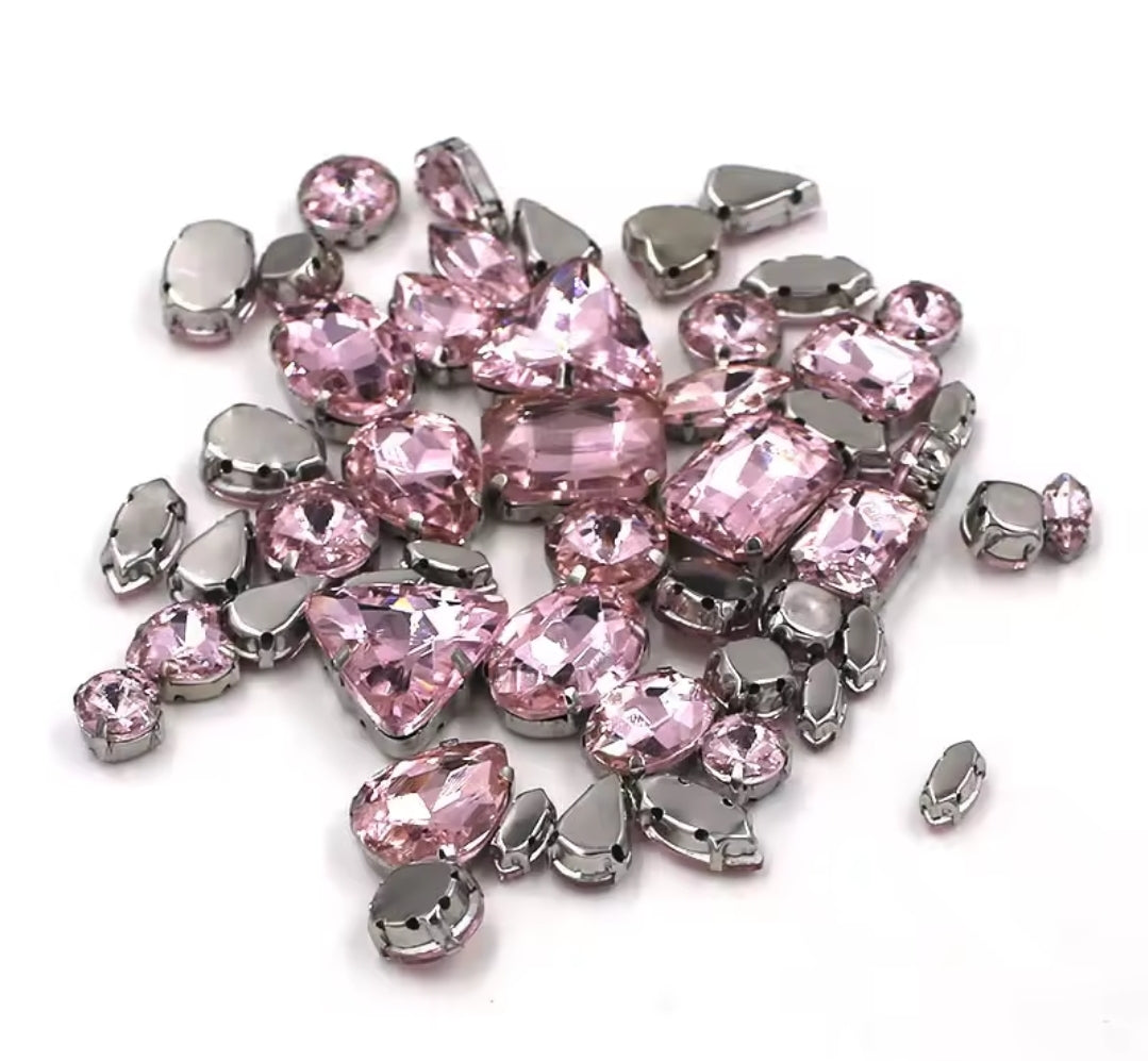 50pc Mixed Shape Rhinestones Pink