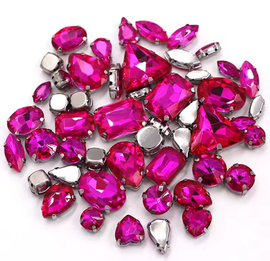 50pc Mixed Shape Rhinestones Rose Red