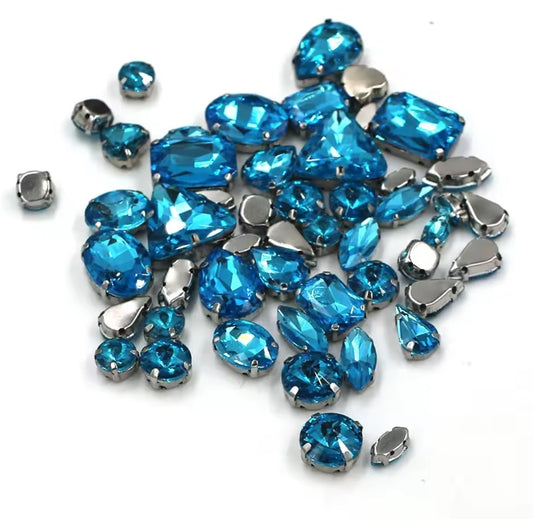 50pc Mixed Shape Rhinestones Lake Blue