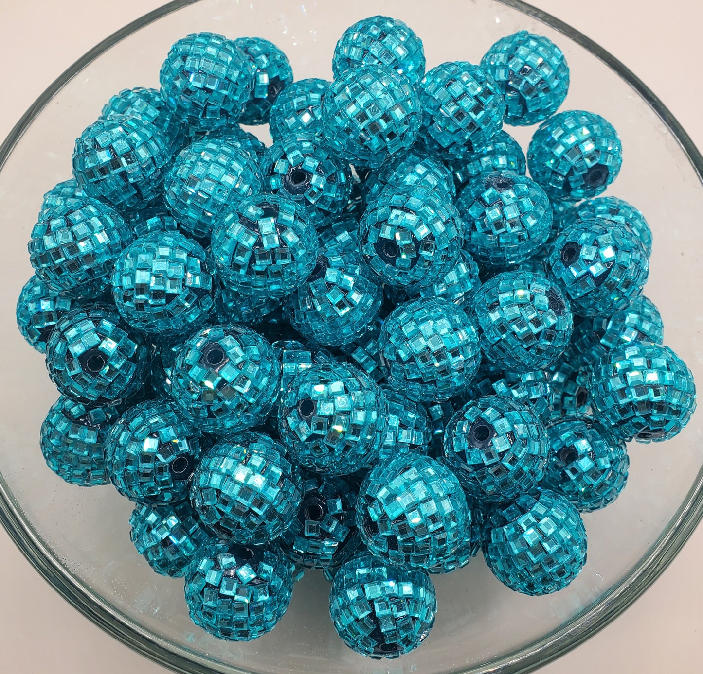 Teal Rhinestone Disco 20mm Bubblegum Beads