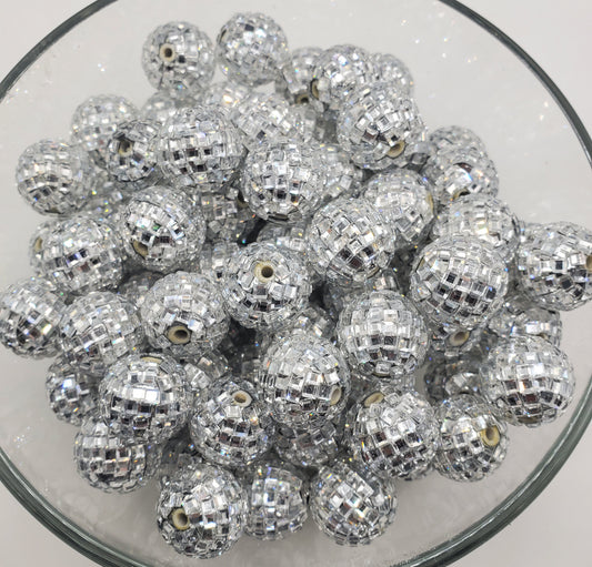Silver Rhinestone Disco 20mm Bubblegum Beads
