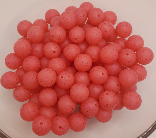 Glitter Red 15mm Silicone Bubblegum Beads