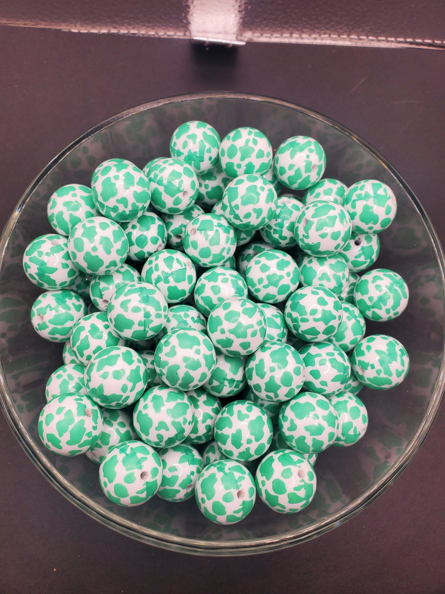 Mint Cowprint 20mm Bubblegum Beads