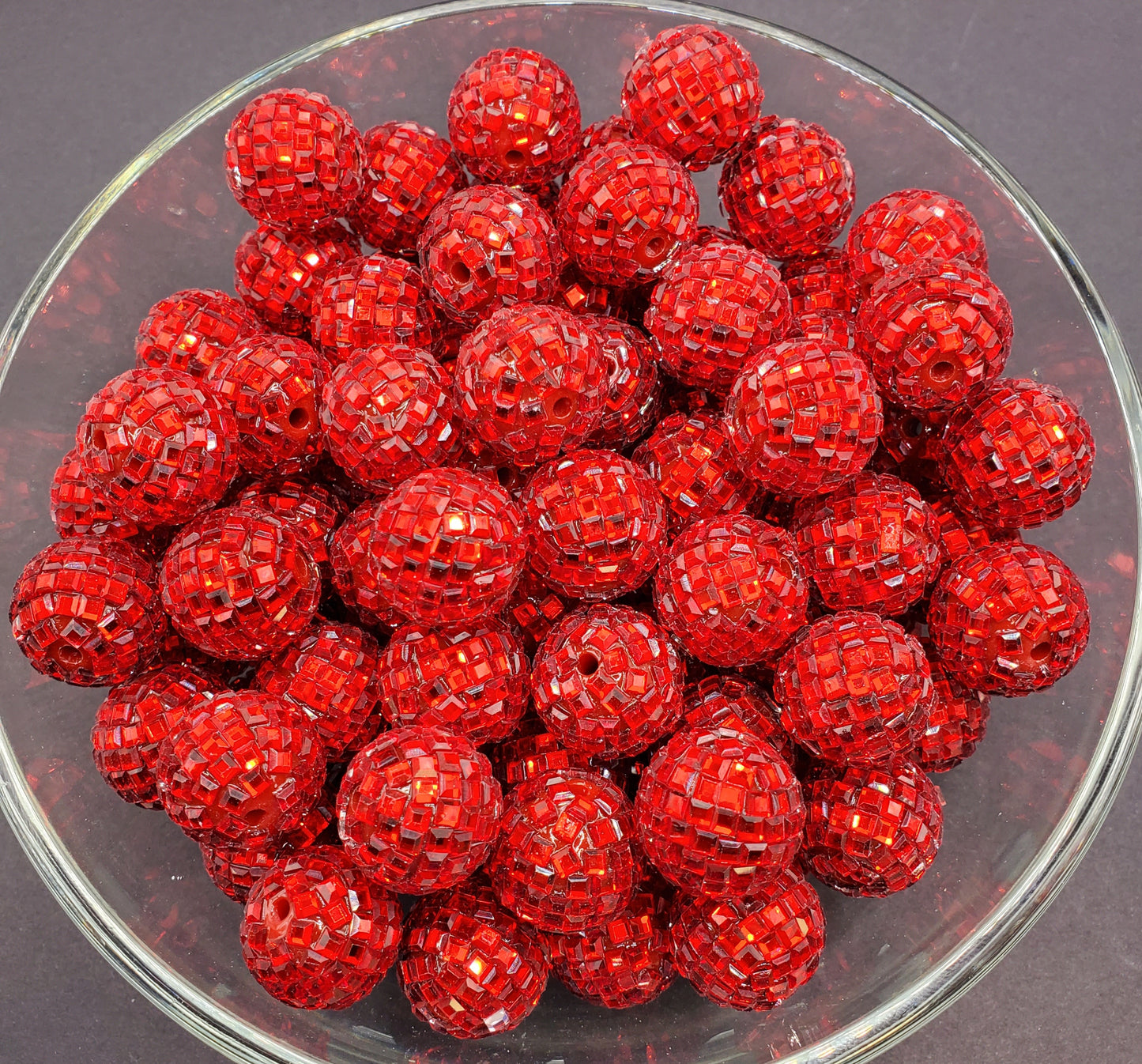 Red Rhinestone Disco 20mm Bubblegum Beads