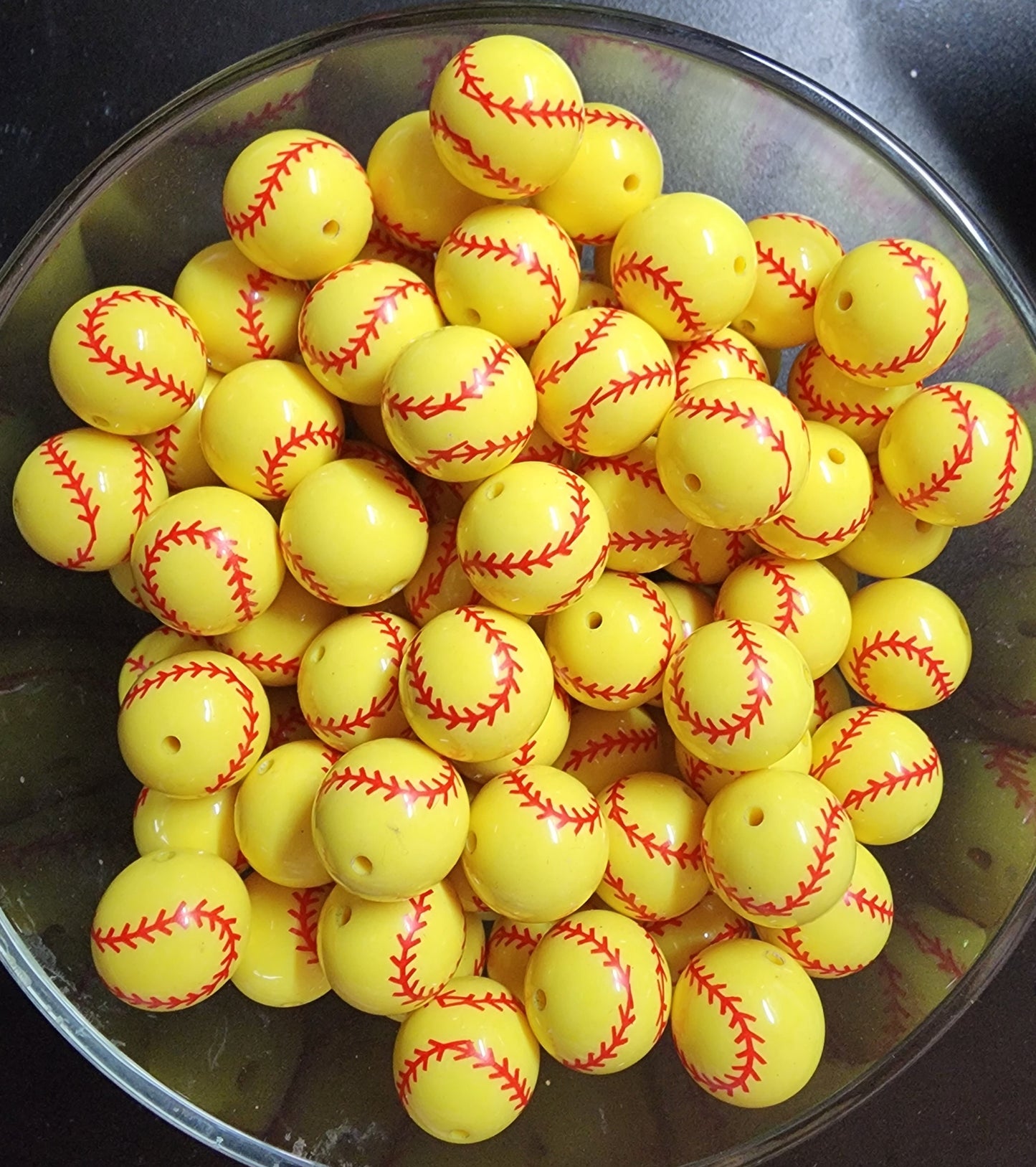 Softball 20mm Bubblegum Beads