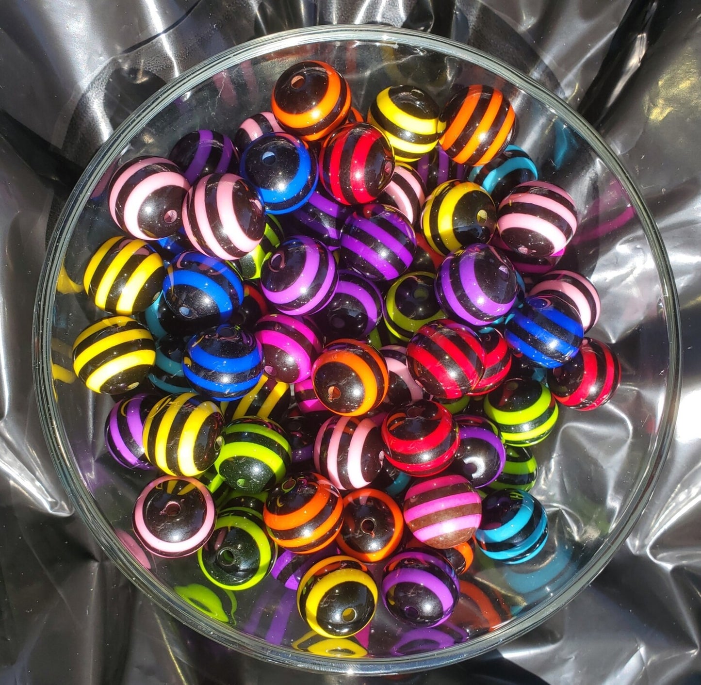 Neon Stripes Mix 20mm Bubblegum Beads