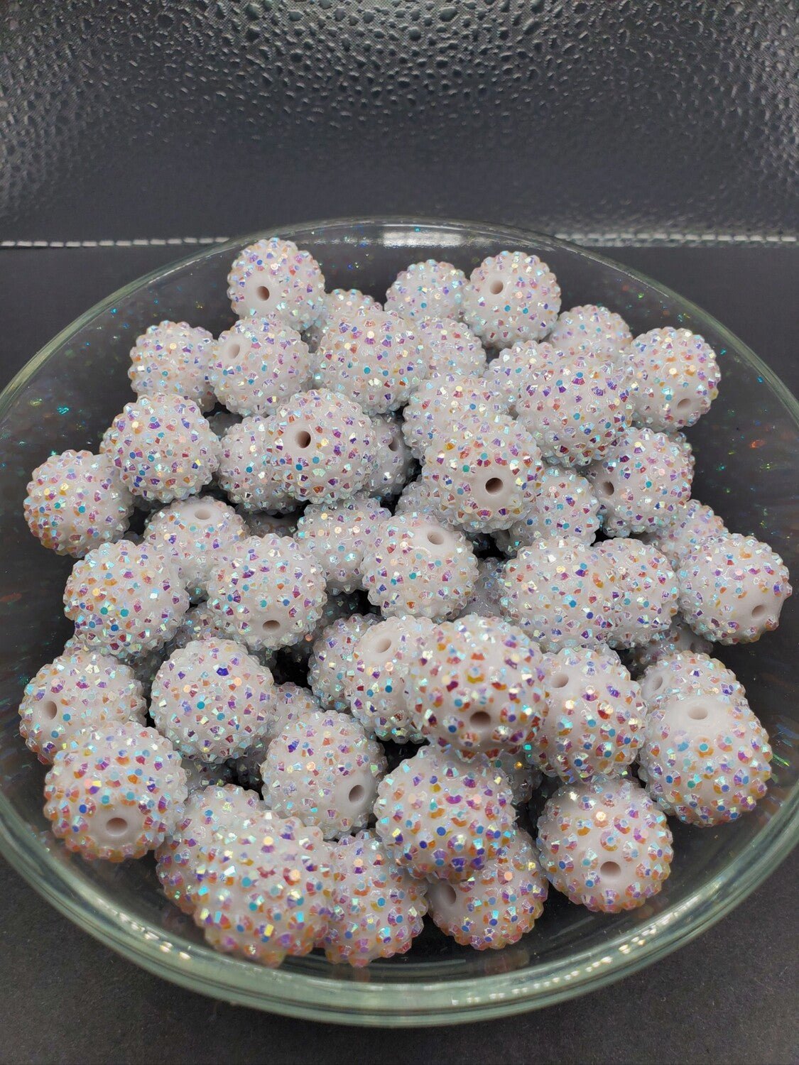 White Rhinestone 20mm Bubblegum Beads