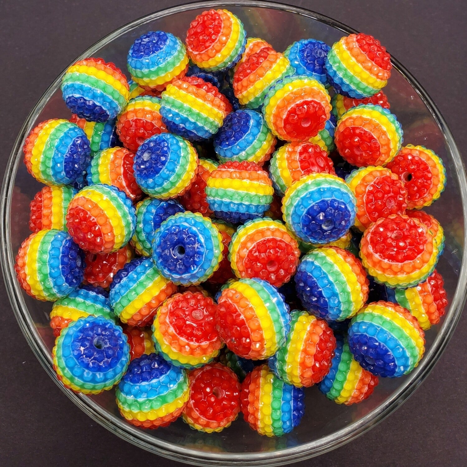 Rainbow Rhinestone 22mm Bubblegum Beads