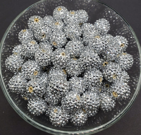 Silver Rhinestone 20mm Bubblegum Beads