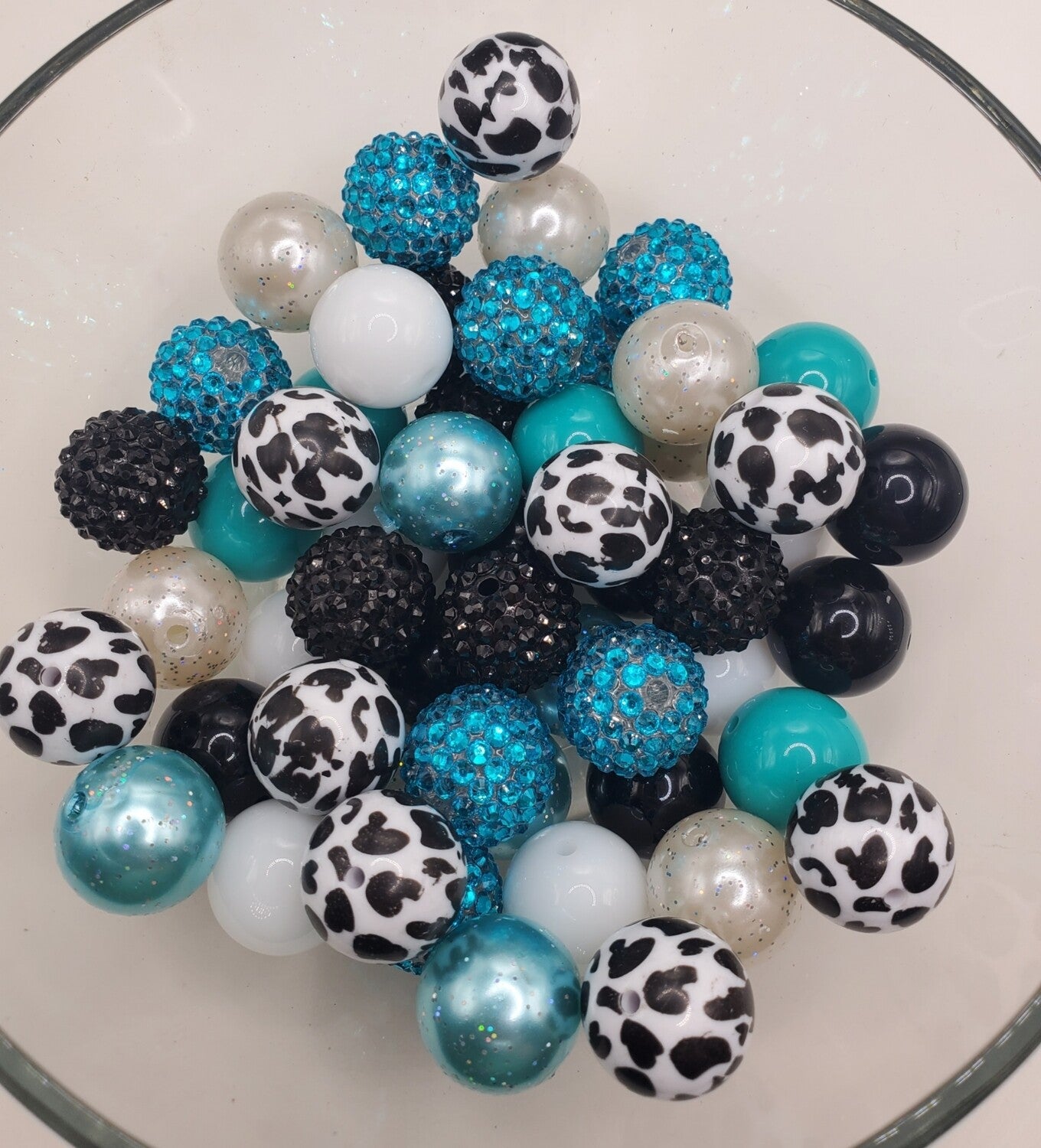 Turquoise Cowprint Mix 20mm Bubblegum Beads