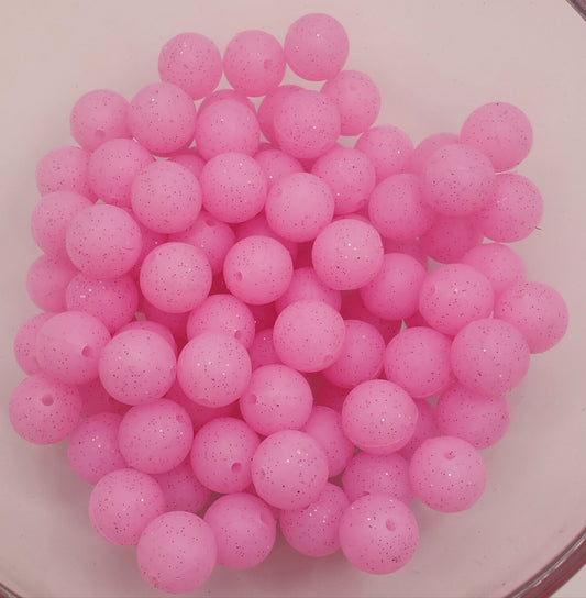 Glitter Pink 15mm Silicone Bubblegum Beads