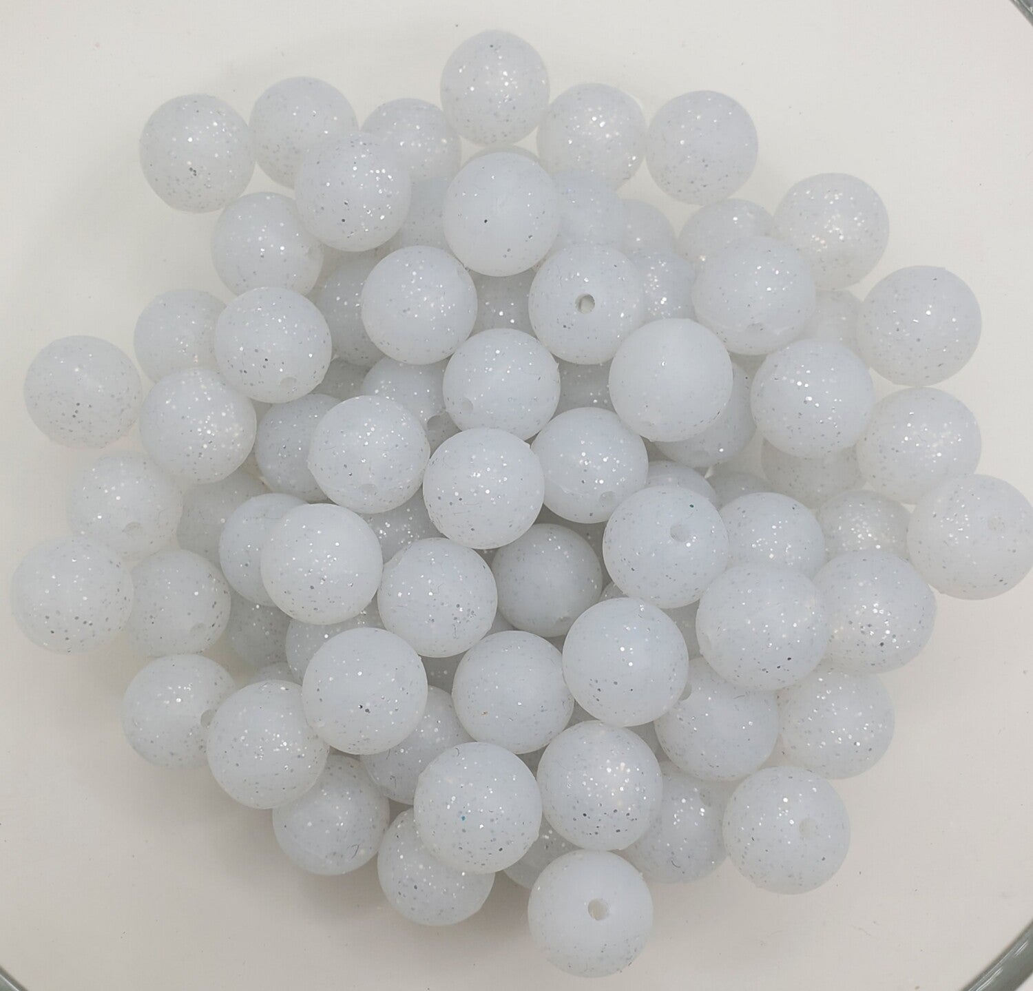 Glitter White 15mm Silicone Bubblegum Beads