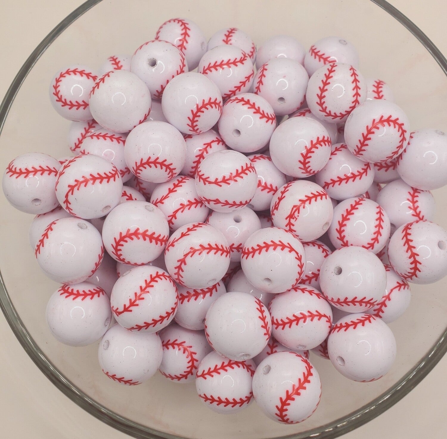 Baseball 20mm Bubblegum Beads