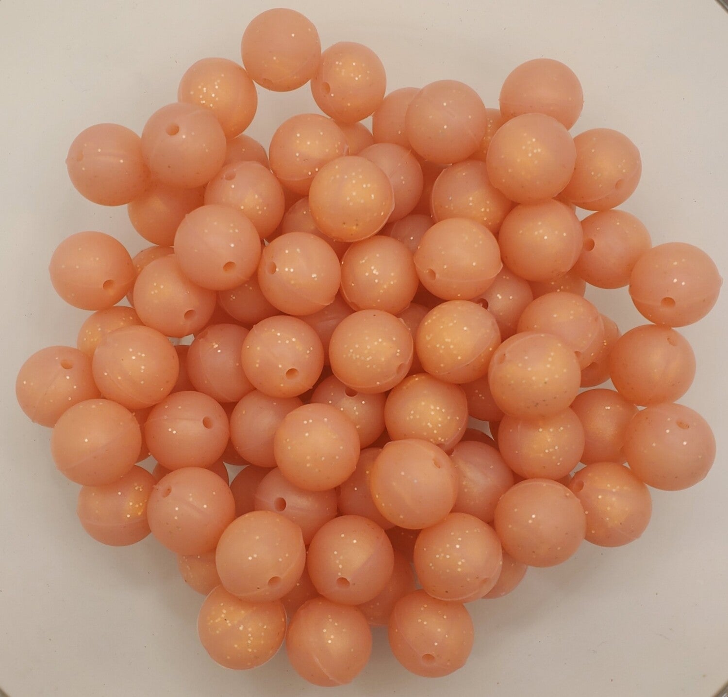 Glitter Champagne 15mm Silicone Bubblegum Beads