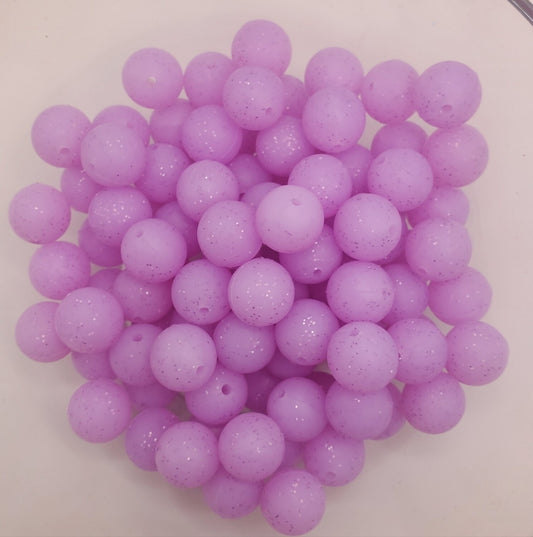 Glitter Violet 15mm Silicone Bubblegum Beads