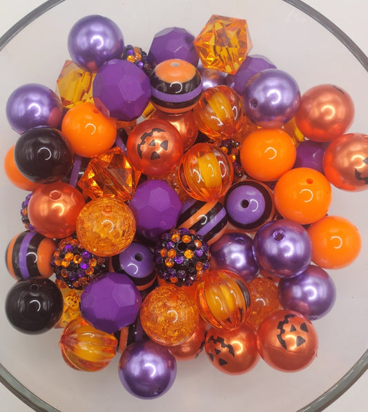 New 20mm Halloween Mix Bubblegum Beads, Black, Orange, Purple, Mixed G –  Beadstobows