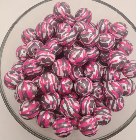 Pink Camo 20mm Bubblegum Beads