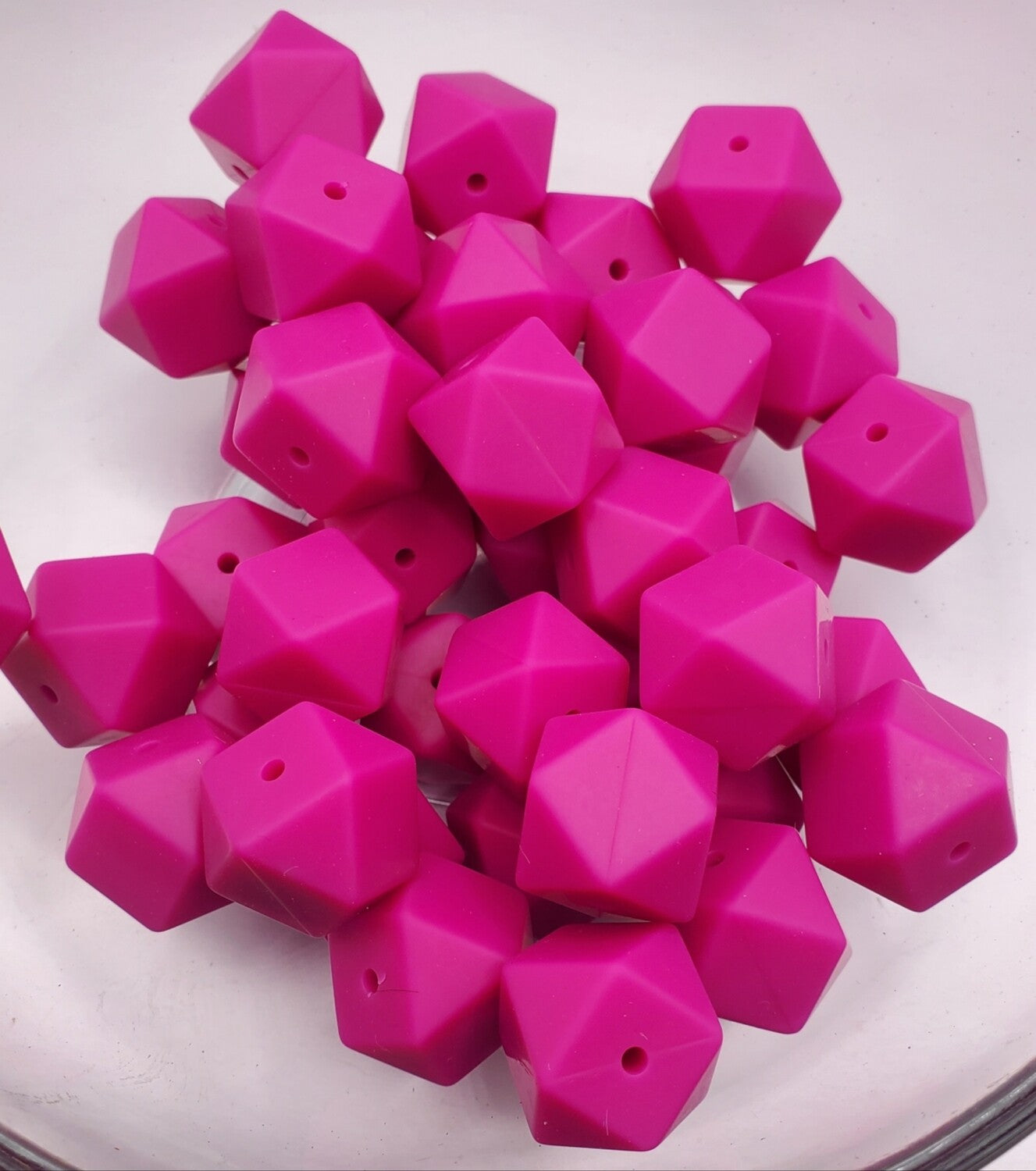 Magenta Hexagon 17mm Silicone Beads