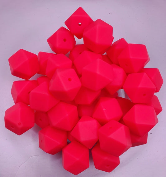 Neon Coral Hexagon 17mm Silicone Beads